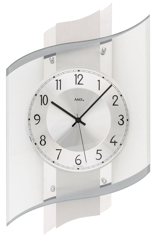AMS -Silber 48cm- 5516 Moderne Wanduhr mit Funkwerk, Funkuhr, batteriebetrieben - Bild 1 von 1