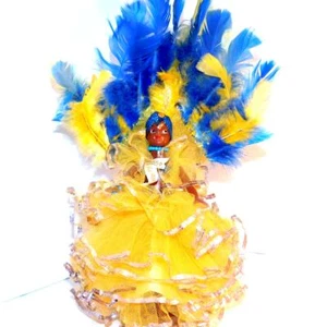 Very Rare Stunning Yellow & Blue Rio De Janeiro National Carnival Costume Doll - Picture 1 of 13
