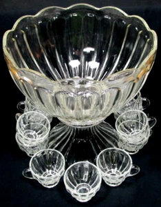 vintage Anchor Hocking Colonial clear glass punch bowl set-11 cups & base - USA - Picture 1 of 10