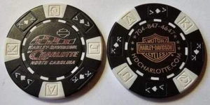 HARLEY-DAVIDSON OF CHARLOTTE (NC) Black/White AKQJ Sig Poker Chip RENAMED DLR - Picture 1 of 3