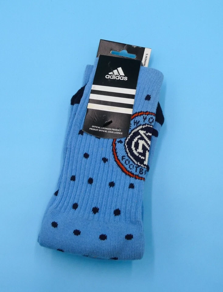 NYCFC Crew Socks Womens One Size Adidas Blue Spotted Soccer Mid Y2K New York FC - Image 1 of 3
