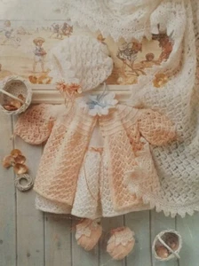 Layette baby knitting pattern copy shawl coat bonnet booties 4 ply Premmie - Picture 1 of 3