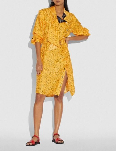 Abito COACH 1941 stampa a pois drappeggio architettonico con cintura piccolo donna GIALLO taglia 0