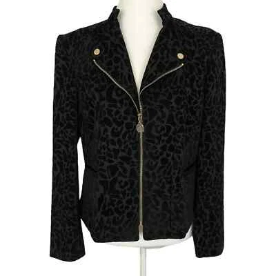 ANNE KLEIN | NWT Black Velvet Leopard Print Zip Up Jacket Blazer Medium - Image 1 of 4