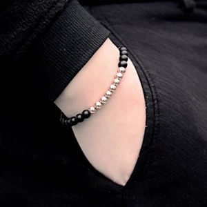 Bracciale con palline in Acciaio inox argento perle Nero Uomo Donna braccialetto - Foto 1 di 11