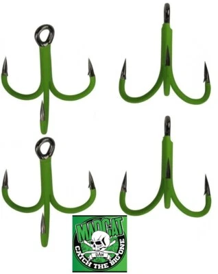 ANCORETTE PESCA SILURO MADCAT A-STATIC TREBLE 6X HOOK ANCORINE RIVESTITE 4 PEZZI