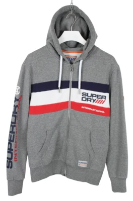 Superdry Sports Athletic Capucha Hombre Gris Medio Logo Bolsillo Lazo Cremallera - Imagen 1 de 4