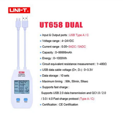 UNI-T Digital USB Probador Capacidad de Potencia Voltio Amp Detector de Energía Medidor UT658DUAL Foto 1 de 4