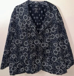 Style & Co Jacket Blazer Women's Size 24W Black White Floral Buttons Lightweight - Picture 1 of 7