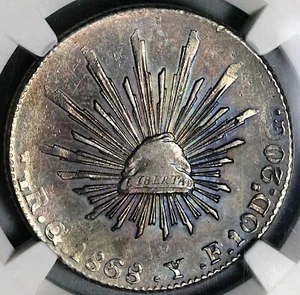 1868/58 Go NGC AU Mexico 4 Reales Guanajuato Overdate Silver Coin  (23011403C) - Picture 1 of 6