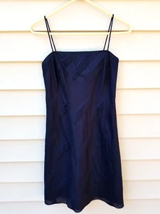 Ann Taylor Size 2P 2 Petite Navy Spaghetti Strap Dress - Sheath w/ Pleats - Picture 1 of 4
