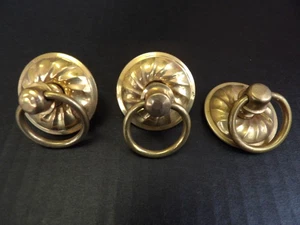 3 Vintage NOS Brass Drop Ring Drawer Pulls Handles Swirl Design - Picture 1 of 5