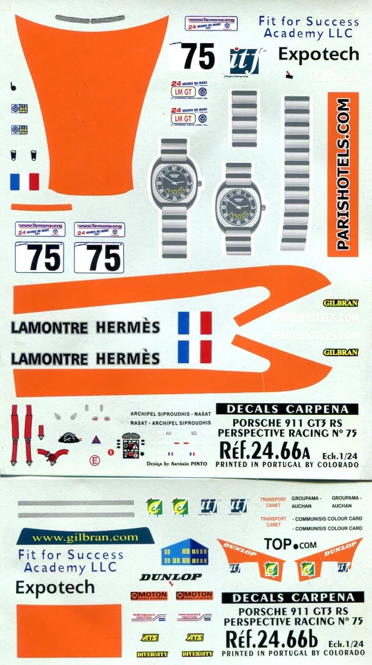 PORCHE 996 GT3 N° 75 LE MANS 2001 PERSPECTIVE RACING  DECALS CARPENA  1/24 - Immagine 1 di 1