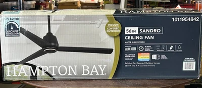Hampton Bay Sandro 56 in. Indoor/Outdoor Matte Black Ceiling Fan - Image 1 of 4
