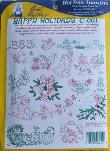 Aunt Martha's HAPPY HOLIDAYS Christmas Embroidery BIG LOT Transfer Pattern C001 - Image 1 of 1