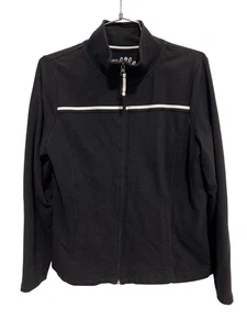 Made For Life Full Zip Jacket Size Medium Petite Long Sleeve Black White Comfy - Picture 1 of 6