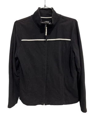 Made For Life Full Zip Jacket Size Medium Petite Long Sleeve Black White Comfy - Image 1 of 4