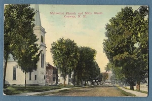 267 Vintage 1934 Postcard Methodist Church & Main Street Conway NH - Picture 1 of 2