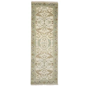 Hand-Knotted Muted Wool Oushak Oriental Runner Rug Floral Kitchen Carpet 3X8 ft - Picture 1 of 11