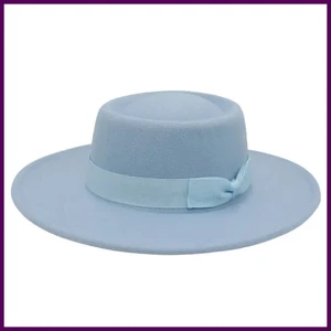 Breite Krempe Flat Top Fedora Hüte mit Schleife Damen Party Hochzeit Kirche Hüte Elegant - Bild 1 von 48