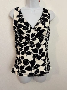 Top donna White House Black Market floreale nero bianco taglia L Y2K USA - Foto 1 di 6