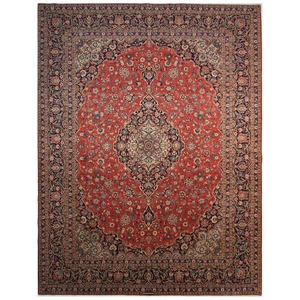 Alfombra persa anudada a mano Kashan 402x307 cm lana Orient Carpet Rug rojo fino - Imagen 1 de 6