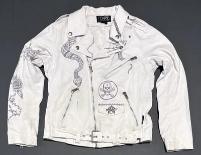 VTG Tripp NYC Sz M Biker Moto Rocker Jacket Goth Punk *Tattoo Drawings* CUSTOM - Image 1 of 4