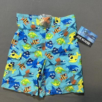 Bermuda de natação nova com etiquetas Joe Boxer meninos juvenis azul estampa de peixe tubarão tamanho 4T - Imagem 1 de 4