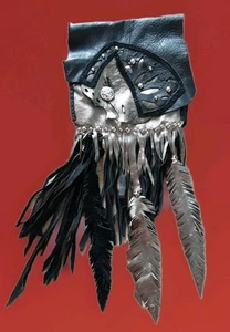 Artisan Belt Bag Black/Silver Suede Sporan Fringe Celtic Druid Whimsigoth Fairy - Picture 1 of 15