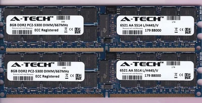 16GB 2x8GB PC2-5300 A-TECH DDR2-667 RDIMM ECC REG Server Memory KIT X000T7SK7Z - Image 1 of 2