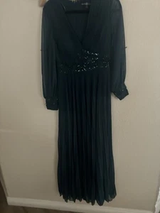 Abito Betsy & Adam verde scuro paillettes floreale vita manica lunga taglia 10 $289 - Foto 1 di 5