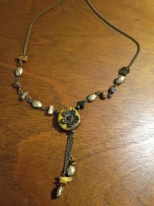 Vintage AVON NR Messing Tigerauge Perlenkette Blume Hänger Anhänger Halskette RAR - Bild 1 von 9