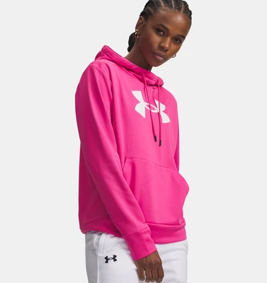 NEW Women's Under Armour Fleece Big Logo Hoodie Pink White Size Large MSRP $55 - Image 1 of 4
