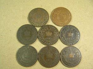 Newfoundland Large Cent Lot of 8 Coins, Diff Dates 1865 to 1917, Victoria & KGV - Picture 1 of 8