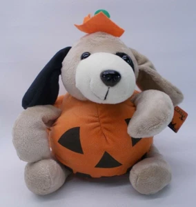 Cal Plush 8" Halloween Dog Plush in Jack o' Lantern Pumpkin Costume w Stem Hat - Picture 1 of 11