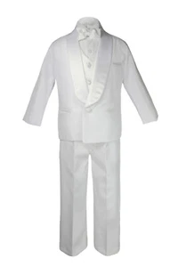 6pcs Boy Teen White Satin Shawl Lapel Suits Tuxedo with a Color Satin Vest 4T-20 - Picture 1 of 27