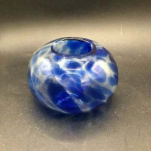 Vintage Blue Swirl Handblown Glass Votive Candle Holder - Picture 1 of 4
