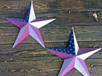 Vintage Primitivo ESTRELLA DE GRANERO Amish Patriótico EE. UU. BANDERA CRAQUELADO CONJUNTO 18.5 ÚNICO❤️j8 Foto 1 de 4