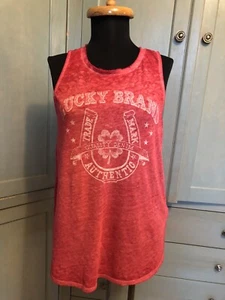 Lucky Brand Horse Shoe 4 Leaf Clover Vintage Distressed Style Tank Top Red sz M - Picture 1 of 8