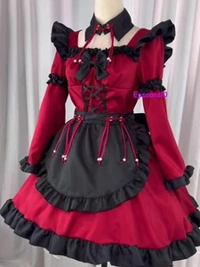 Vestido de criada gótico chino Lolita anime disfraces ropa fiesta disfraz unisex rojo - Imagen 1 de 11