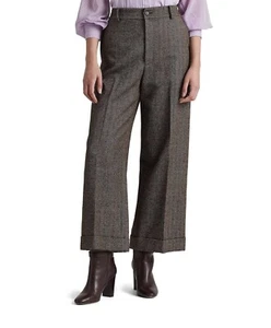 Lauren Ralph Lauren Pants Women’s 14W Brown Cropped Wide-Leg Wool Blend New - Picture 1 of 14