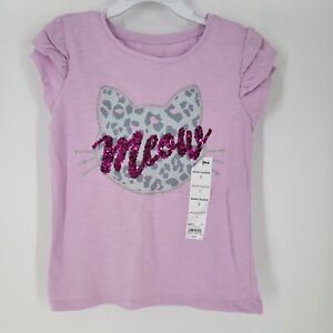 Sonoma Sparkle & Shine Graphic T Shirt Girls Size 5 Pink Meow Sequins