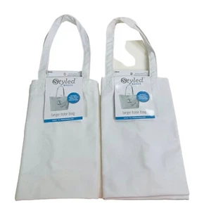 Style Large Tote Bag Set of 2 Crisp White Reusable Shop DIY Transfer Craft USA - Picture 1 of 12