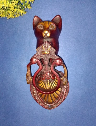 Domestic Cat Design Door Bell Brass Kitten Face Door Knocker Animal Theme AJ092 Cover
