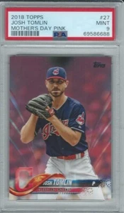 2018 Topps # 27 Josh Tomlin Mother's Day Pink PSA 9 MINT Rare 14/50 - Picture 1 of 2