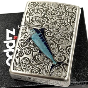 Zippo Oil Lighter Cloisonne Metal Marlin Silver Brass Regular Case Japan - Picture 1 of 13