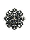 Vintage Flower Silver Tone & Black Filigree Dress Clip Scarf Floral Fashion 1.5"