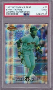 Barry Bonds 1997 Bowman's Best Atomic Refractor #73 PSA 9 Mint Rare Giants