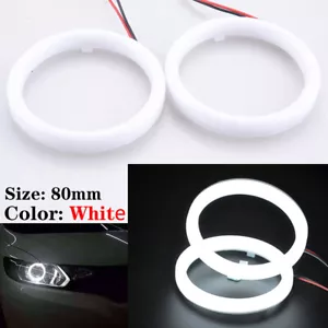 2pcs White 80mm DRL COB LED Angel Eyes Halo Ring Fog Headlight Lamp Light top - Foto 1 di 8