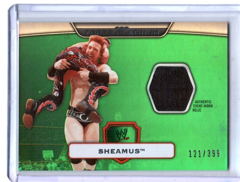 WWE Sheamus GREEN Topps Platinum 2010 Event Worn Relic Card SN 121 of 399 - Image 1 of 1